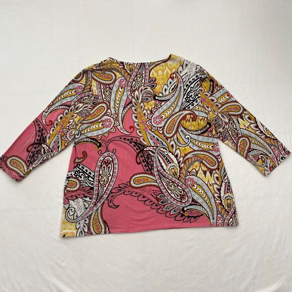 Chicos Pink Paisley Top 3/4 Sleeve Colorful Cotton Blend Boho Womens Large 2 - Picture 7 of 8